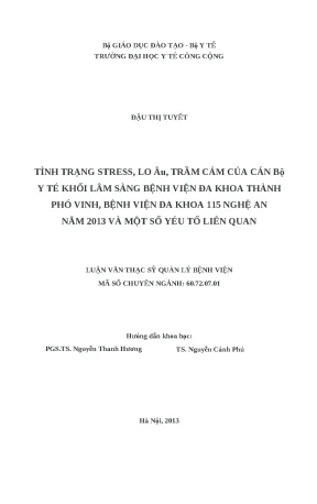 Tình Trạng Stress, Lo Âu và Trầm Cảm của Cán Bộ Y Tế tại