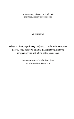 Đánh Giá Hoạt Động Tư Vấn Xét Nghiệm HIV Tự Nguyện Tại