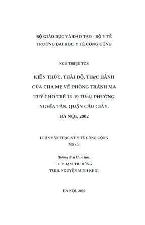 Kiến thức và Thái độ của Cha Mẹ về Phòng Chống Ma Túy