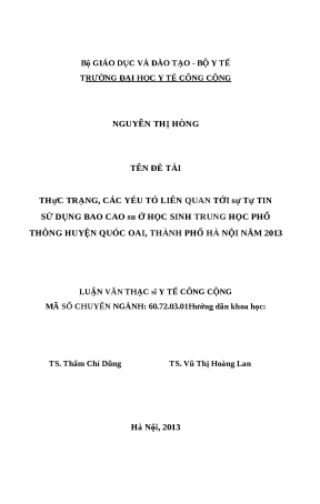 Nghiên cứu sự tự tin sử dụng bao cao su ở học sinh trung