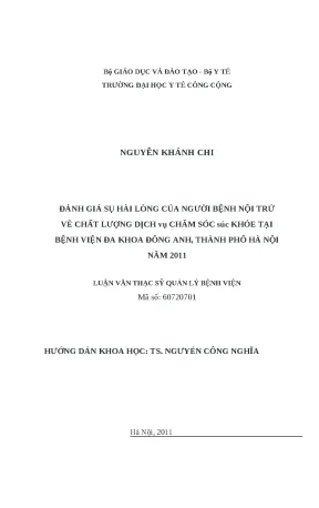 Đánh Giá Sự Hài Lòng Của Người Bệnh Nội Trú Tại Bệnh