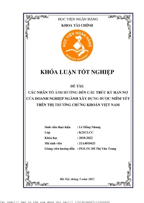 Nhân Tố Ảnh Hưởng Đến Cấu Trúc Kỳ Hạn Nợ Doanh Nghiệp