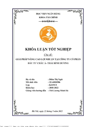 Giải pháp tối ưu hóa lợi nhuận cho Công ty CP Đầu tư