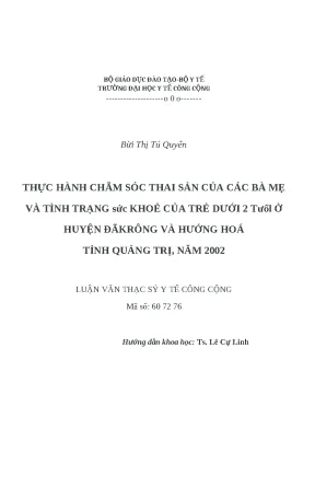 Chăm sóc thai sản và sức khỏe trẻ dưới 2 tuổi tại