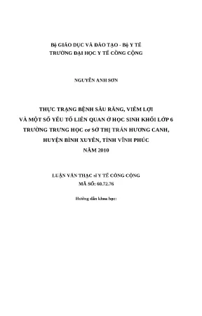 Thực trạng bệnh sâu răng và viêm lợi ở học sinh lớp 6