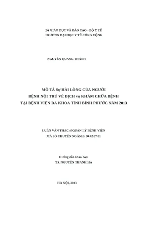 Sự Hài Lòng Của Người Bệnh Nội Trú Tại Bệnh Viện Đa Khoa