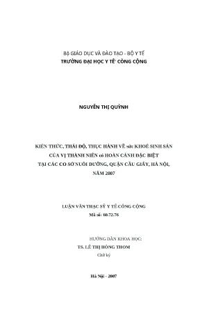 Kiến thức và Thái độ về Sức Khỏe Sinh Sản của Vị Thành