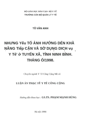 Yếu Tố Ảnh Hưởng Đến Khả Năng Tiếp Cận Dịch Vụ Y Tế Tại