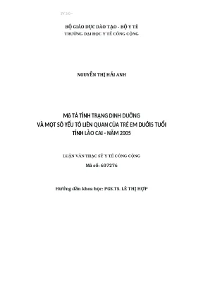 Tình Trạng Dinh Dưỡng Trẻ Em Dưới 5 Tuổi Tại Lào Cai Năm