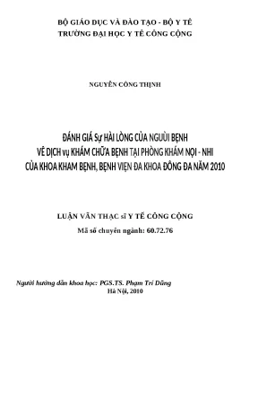 Đánh Giá Sự Hài Lòng Của Người Bệnh Tại Phòng Khám Nội