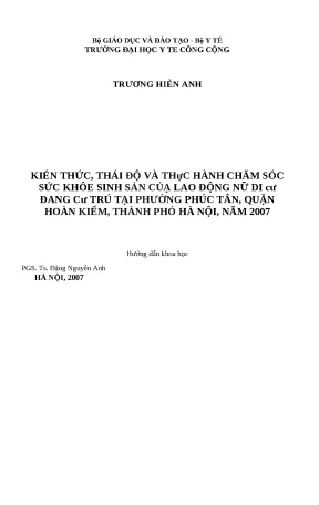 Chăm sóc sức khỏe sinh sản cho lao động nữ di cư tại