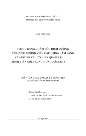 Chăm Sóc Dinh Dưỡng Của Điều Dưỡng Viên Tại Bệnh Viện