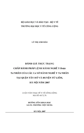 Đánh Giá Thực Trạng Hành Nghề Y Tư Nhân Tại Quận Tây Hồ