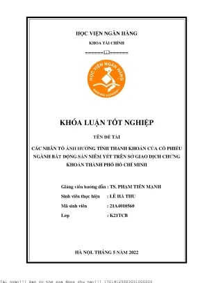 Nhân Tố Ảnh Hưởng Đến Tính Thanh Khoản Cổ Phiếu Bất Động