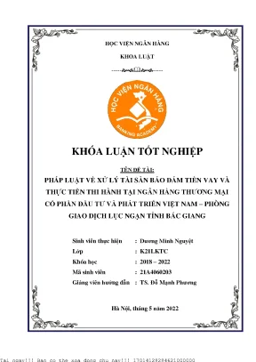 Xử Lý Tài Sản Bảo Đảm Tiền Vay Tại Ngân Hàng Thương Mại