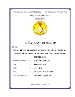 Hoàn thiện kế toán chi phí sản xuất và tính giá thành