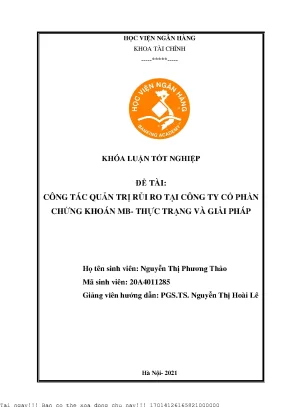 Quản Trị Rủi Ro Tại Công Ty Cổ Phần Chứng Khoán MB: Thực