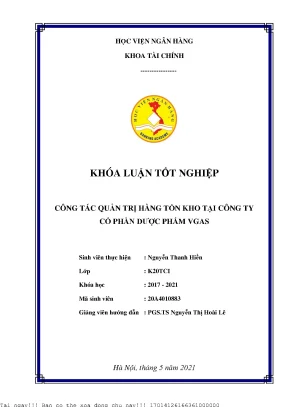 Quản Trị Hàng Tồn Kho Tại Công Ty Cổ Phần Dược Phẩm VGAS