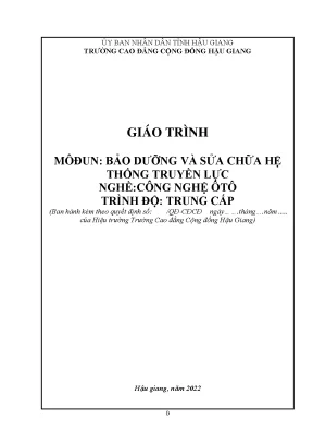 Giáo Trình Bảo Dưỡng và Sửa Chữa Hệ Thống Truyền Lực Ô Tô