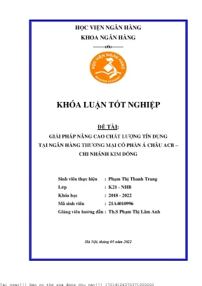 Nâng cao chất lượng tín dụng tại ACB Kim Đồng: Giải pháp