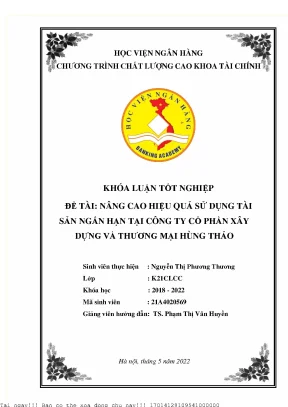 Tối Ưu Hiệu Quả Sử Dụng Tài Sản Ngắn Hạn Tại Công Ty Cổ