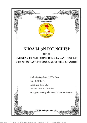 Nhân Tố Ảnh Hưởng Đến Khả Năng Sinh Lời Của Ngân Hàng