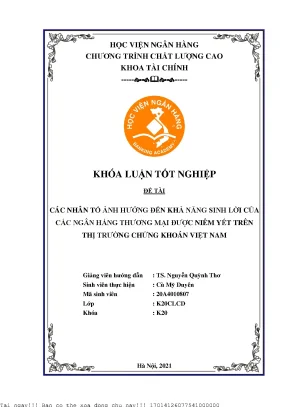 Nhân Tố Ảnh Hưởng Đến Khả Năng Sinh Lời Của Ngân Hàng
