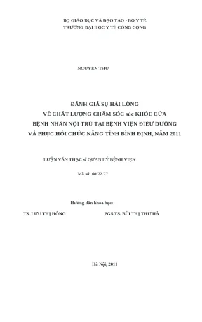 Đánh Giá Sự Hài Lòng Của Bệnh Nhân Nội Trú Về Chất Lượng