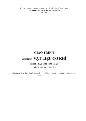 Giáo Trình Vật Liệu Cơ Khí: Cắt Gọt Kim Loại