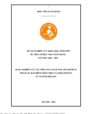 Nhân Tố Ảnh Hưởng Đến Hành Vi Tham Gia Bảo Hiểm Nhân Thọ