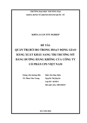 Quản trị rủi ro xuất khẩu hàng hóa bằng đường hàng không