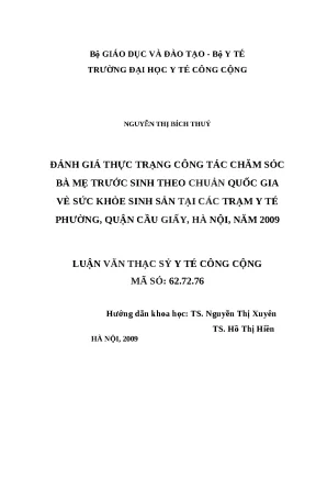 Đánh Giá Chất Lượng Chăm Sóc Bà Mẹ Trước Sinh Tại Trạm Y