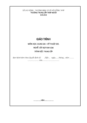 Giáo Trình Dung Sai và Kỹ Thuật Đo trong Nghề Cắt Gọt 