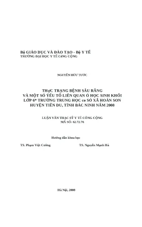 Thực trạng bệnh sâu răng ở học sinh lớp 6 tại Bắc Ninh