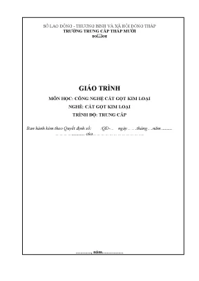 Giáo Trình Công Nghệ Cắt Gọt Kim Loại Trình Độ Trung Cấp