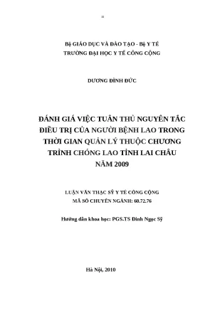 Đánh Giá Tuân Thủ Nguyên Tắc Điều Trị Lao Tại Lai Châu 2009