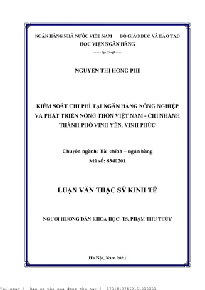 Chiến lược kiểm soát chi phí tại Agribank Vĩnh Yên, Vĩnh