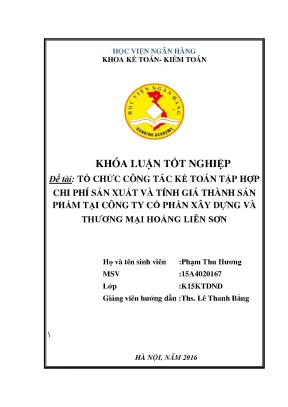 Tổ Chức Kế Toán Chi Phí Sản Xuất và Tính Giá Thành Sản