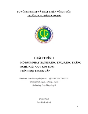 Giáo Trình Phay Bánh Răng Trụ và Răng Thẳng cho Nghề Cắt 