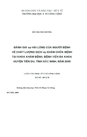 Đánh Giá Sự Hài Lòng Của Người Bệnh Về Chất Lượng Dịch