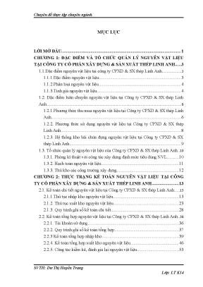 Cải Tiến Kế Toán Nguyên Vật Liệu Tại Công Ty Cổ Phần Xây