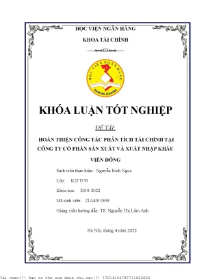 Cải thiện phân tích tài chính tại công ty cổ phần Viễn Đông