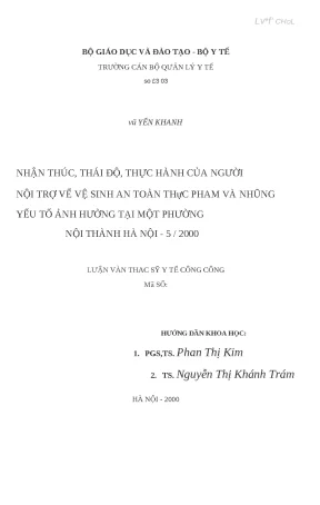Nhận thức và Thái độ của Người Nội Trợ về Vệ Sinh An