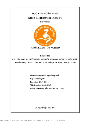 Yếu Tố Ảnh Hưởng Đến Đầu Tư FDI Trong Ngành Chế Biến Chế