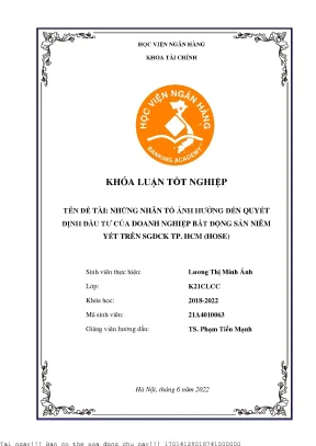 Nhân Tố Ảnh Hưởng Đến Quyết Định Đầu Tư Bất Động Sản