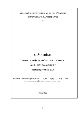 Hướng Dẫn Lắp Đặt Hệ Thống Cung Cấp Điện Nghề Điện Công