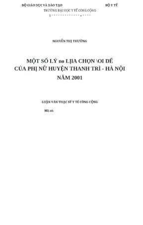 Lý Do Lựa Chọn Nơi Đẻ Của Phụ Nữ Huyện Thanh Trì, Hà Nội