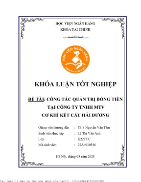 Quản Trị Dòng Tiền Hiệu Quả Tại Công Ty TNHH MTV Cơ Khí