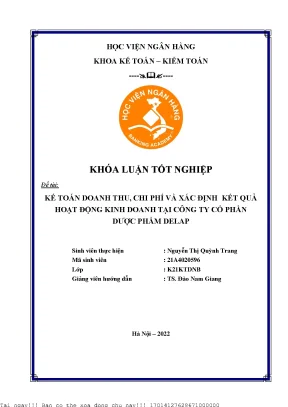 Kế Toán Doanh Thu và Chi Phí tại Công Ty Cổ Phần Dược