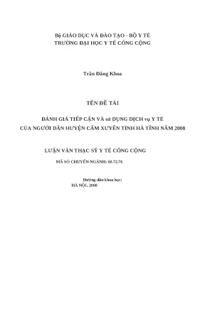Đánh Giá Sử Dụng Dịch Vụ Y Tế Tại Huyện Cẩm Xuyên, Hà